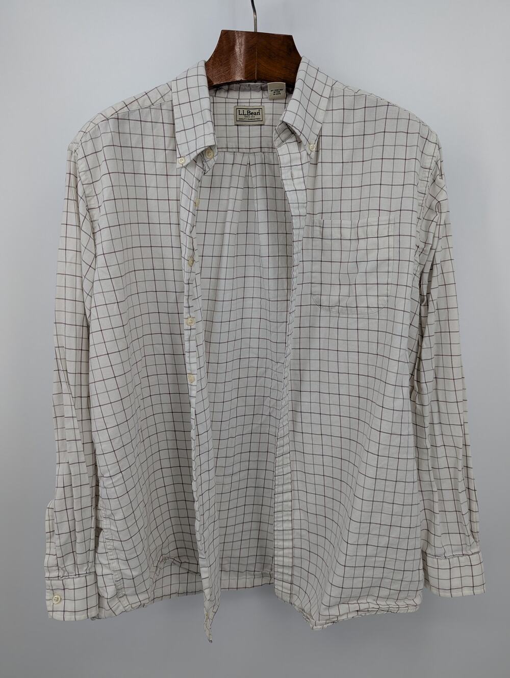 Vintage LL Bean Shirt Mens XL Tall XLT Beige Checkered Button Down Cotton Wool